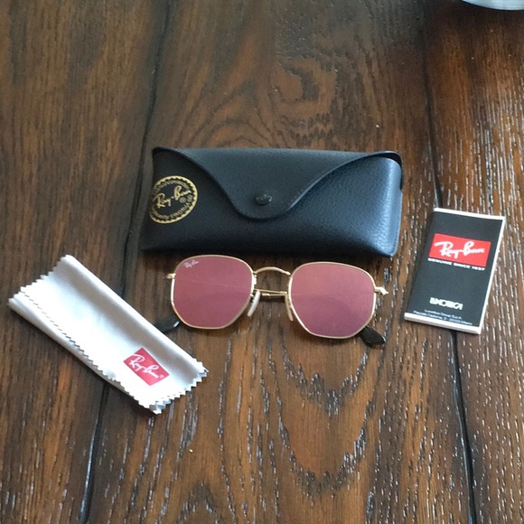 ray ban rose gold hexagonal
